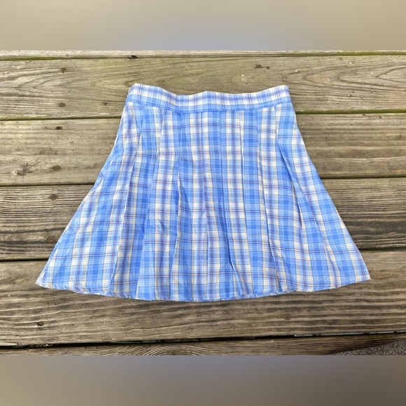 Light Blue & Yellow Plaid Pleated Skirt - Picture 5 of 8